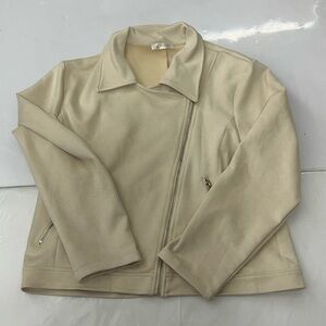 Kirundo Beige Faux Suede Moto Jacket Women’s Size Large Asymmetrical Zip